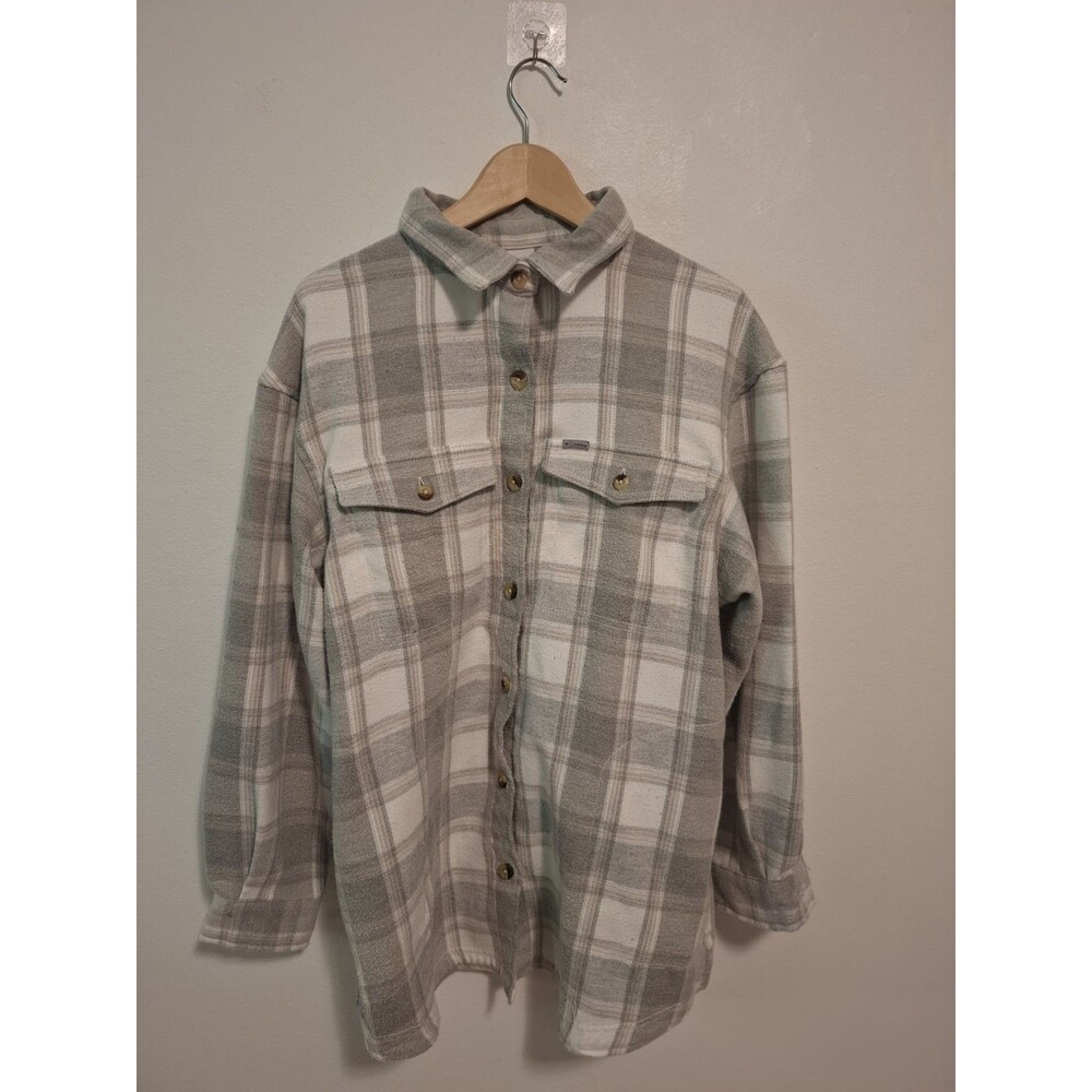 Columbia Sportswear Flannel Shirt Womens XL Gray White Plaid - Button Up Shacket